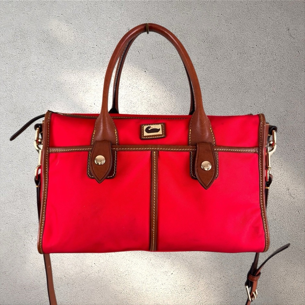 Dooney & Bourke Wayfarer Satchel Red Nylon Leather Crossbody Bag Medium